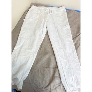 New York & Company White Linen Blend Cargo Jogger Pants Womens Medium NWT